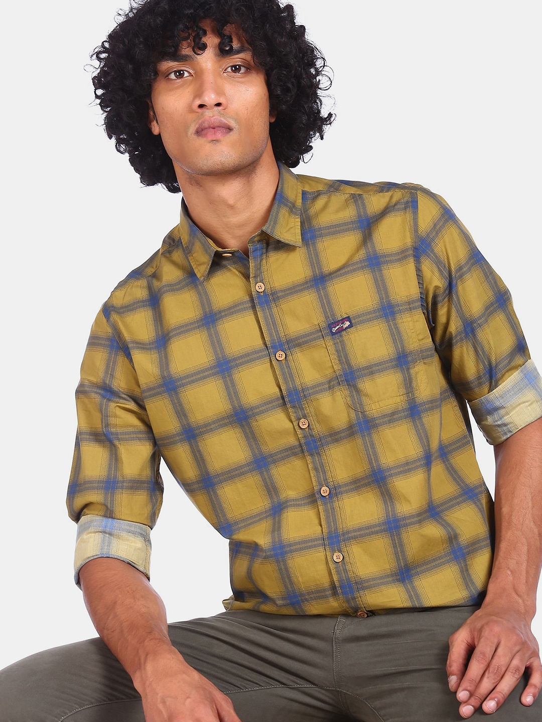 

U.S. Polo Assn. Denim Co. Men Yellow Opaque Checked Casual Shirt