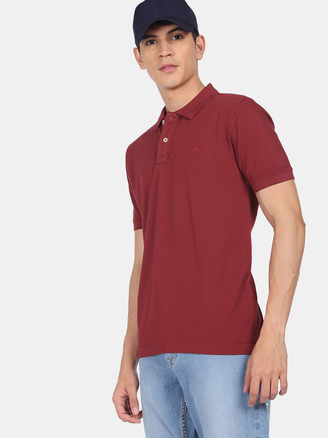 

Aeropostale Men Red Polo Collar T-shirt