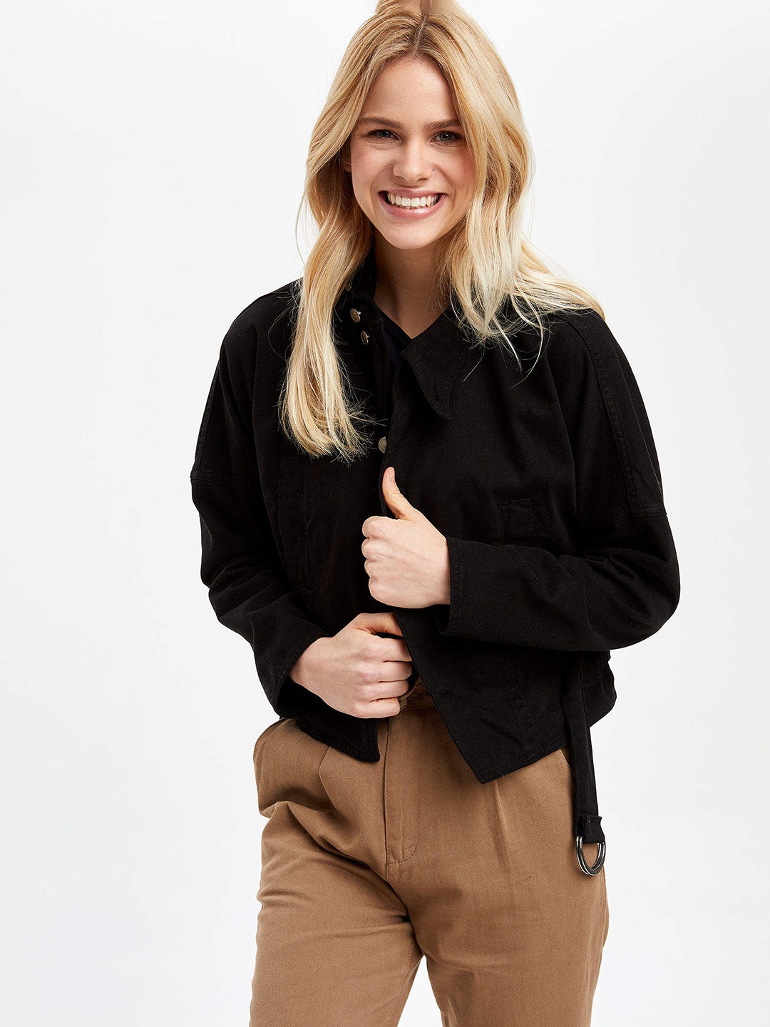 

DeFacto Women Black Solid Denim Jacket