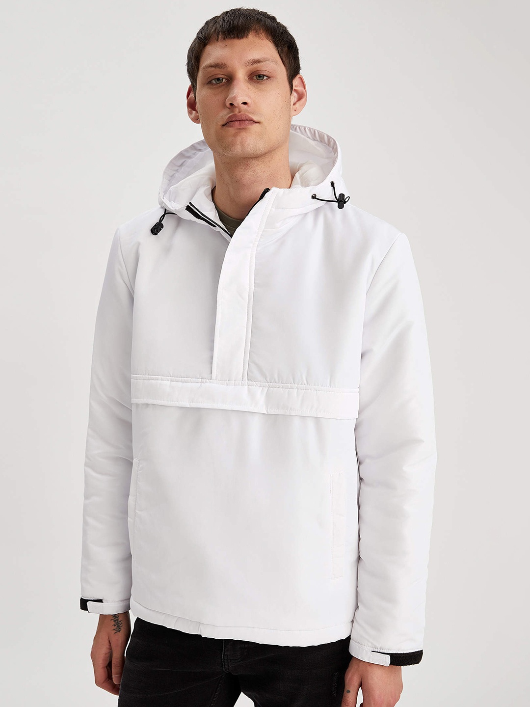 

DeFacto Men White Solid Hooded Padded Jacket