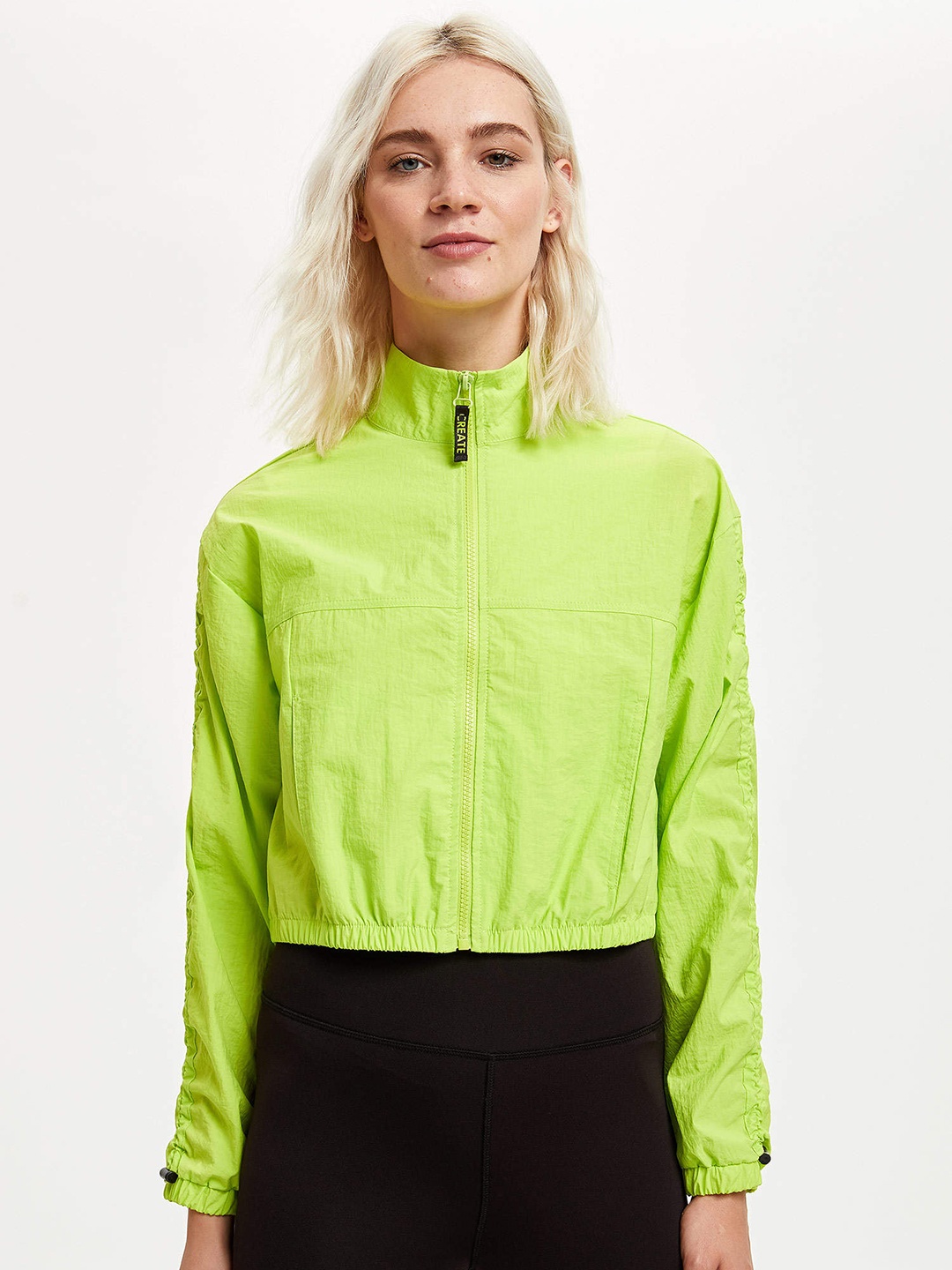 

DeFacto Women Lime Green Solid Crop Sporty Jacket