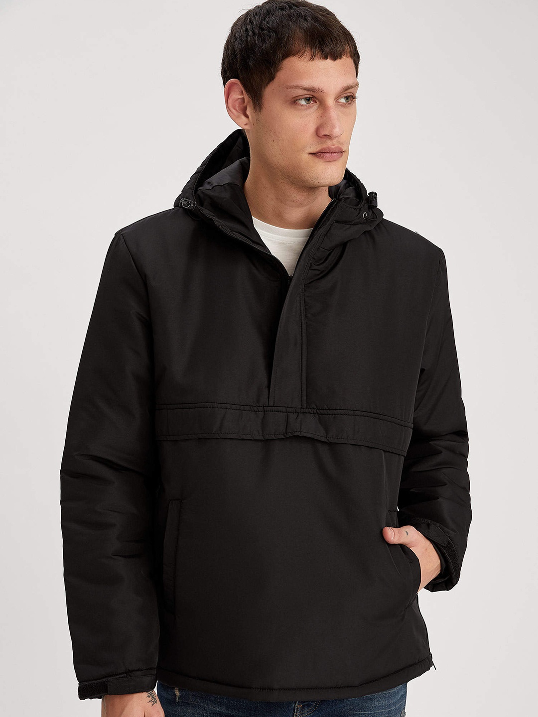 

DeFacto Men Black Solid Hooded Padded Jacket