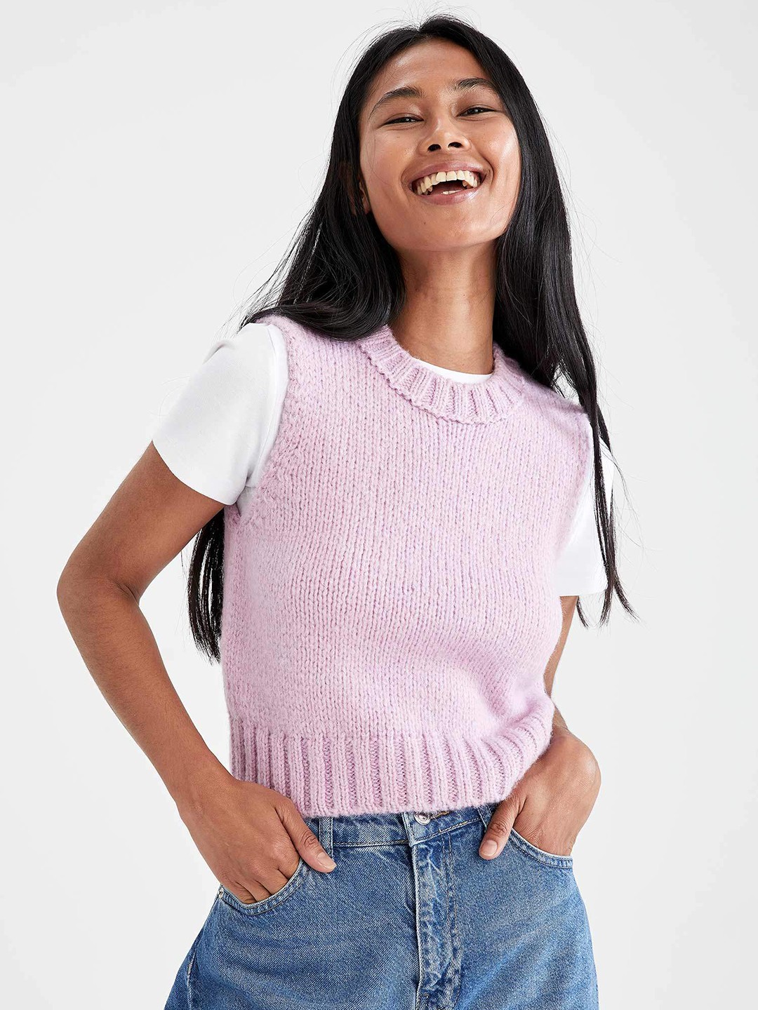 

DeFacto Women Lavender Ribbed Crop Pullover