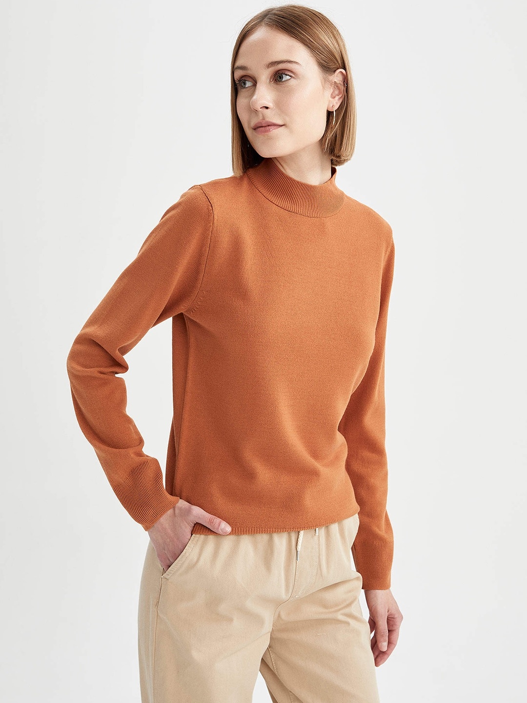 

DeFacto Women Orange Solid Pullover