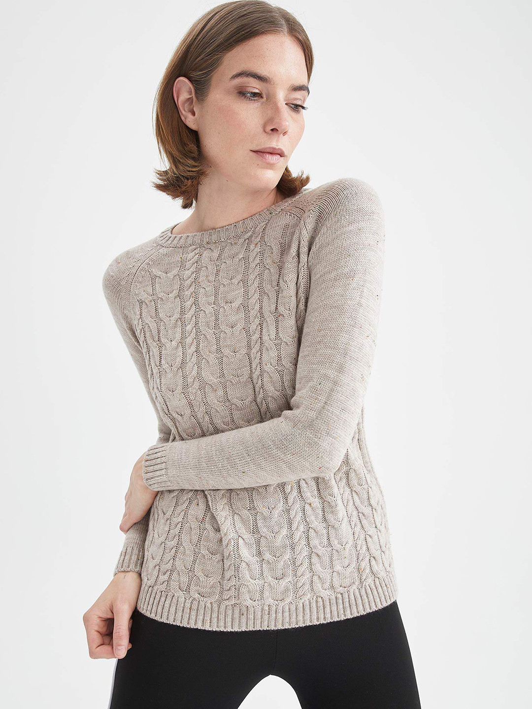 

DeFacto Women Beige Cable Knit Pullover