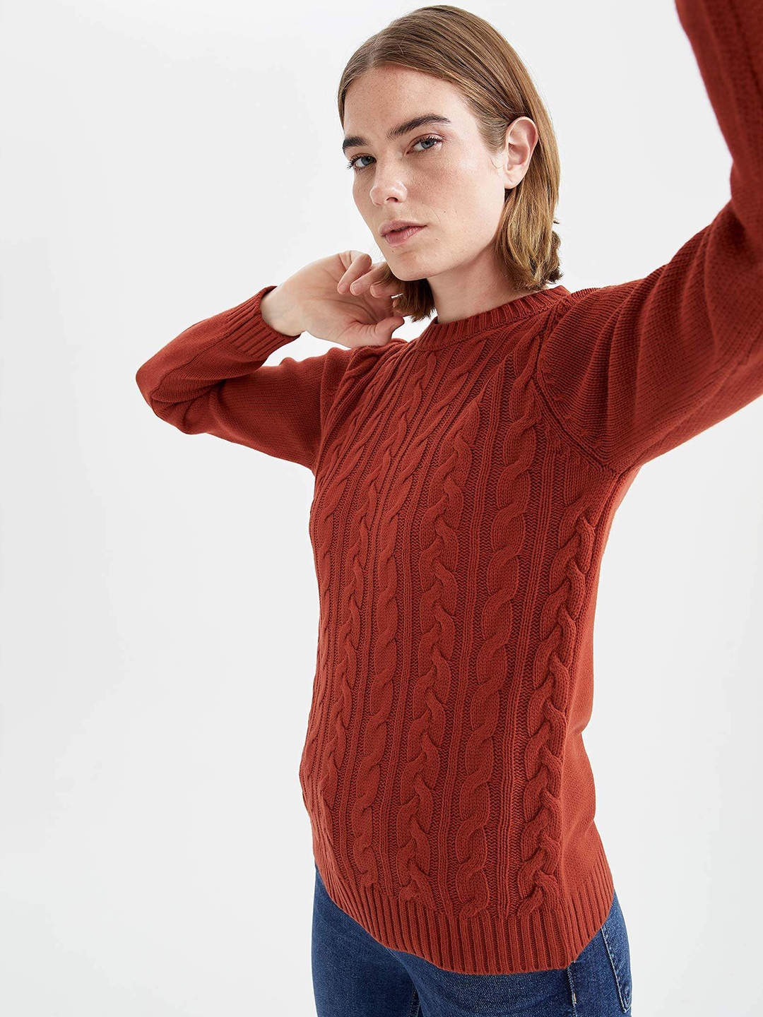 

DeFacto Women Red Cable Knit REGULAR FIT Tricot Pullover