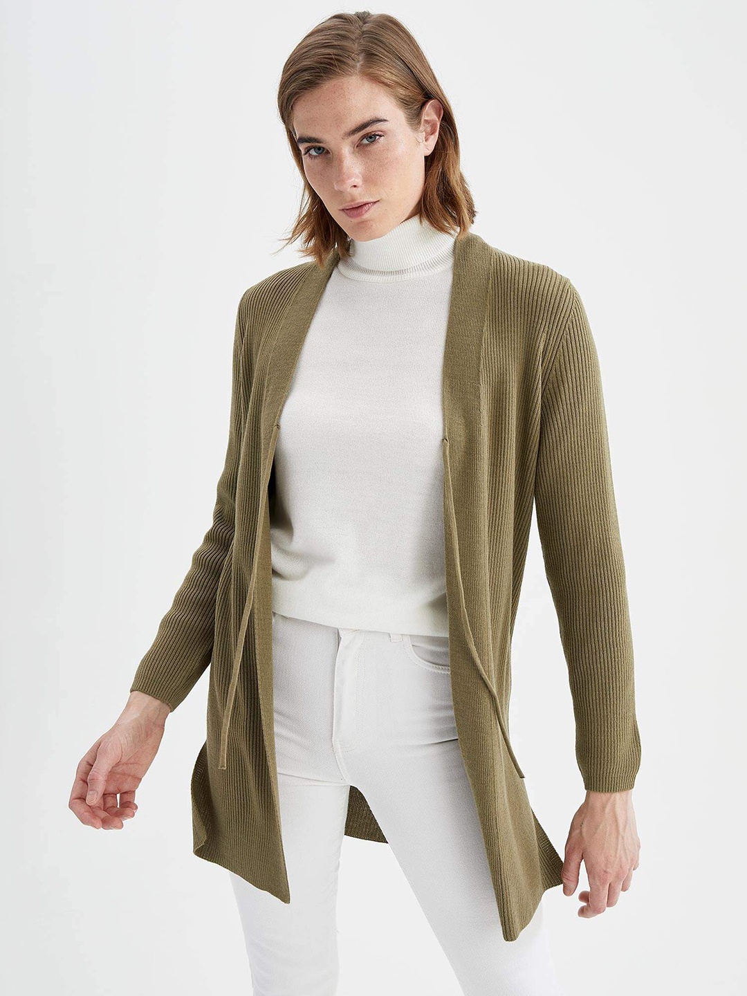 

DeFacto Women Khaki Longline Front-Open REGULAR FIT Tricot