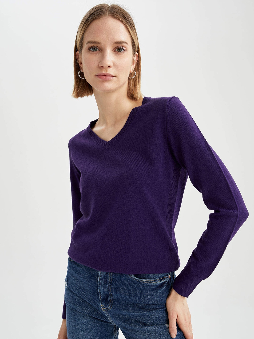 

DeFacto Women Blue Basic REGULAR FIT Tricot Pullover Sweaters