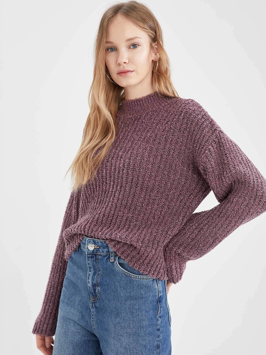 

DeFacto Women Pink Striped REGULAR FIT Tricot Pullover Sweater