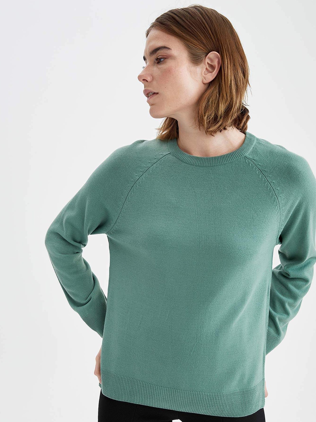 

DeFacto Women Green Solid Pullover