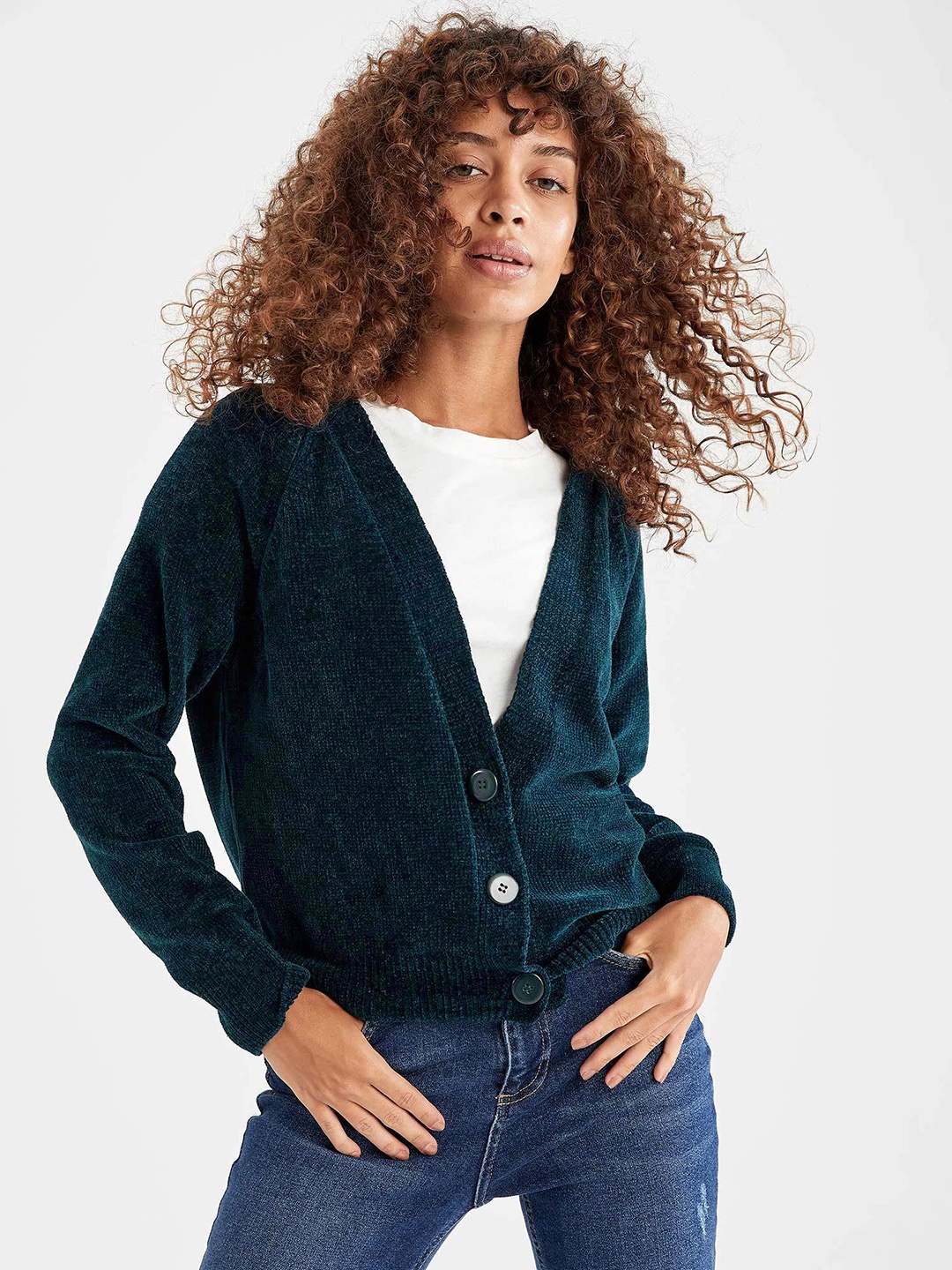 

DeFacto Women Navy Blue Raglan Sleeves Ribbed Cardigan