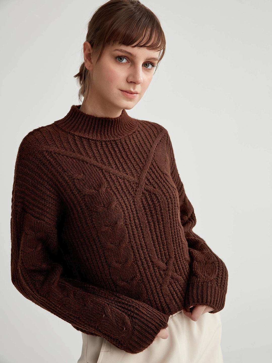 

DeFacto Women Brown Cable Knit Pullover