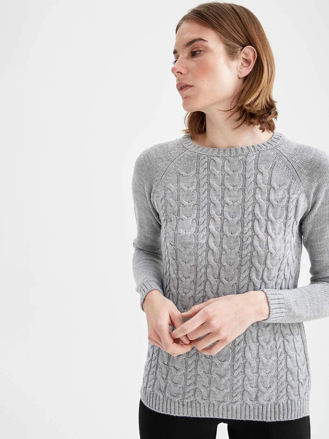 

DeFacto Women Grey Self Design Pullover