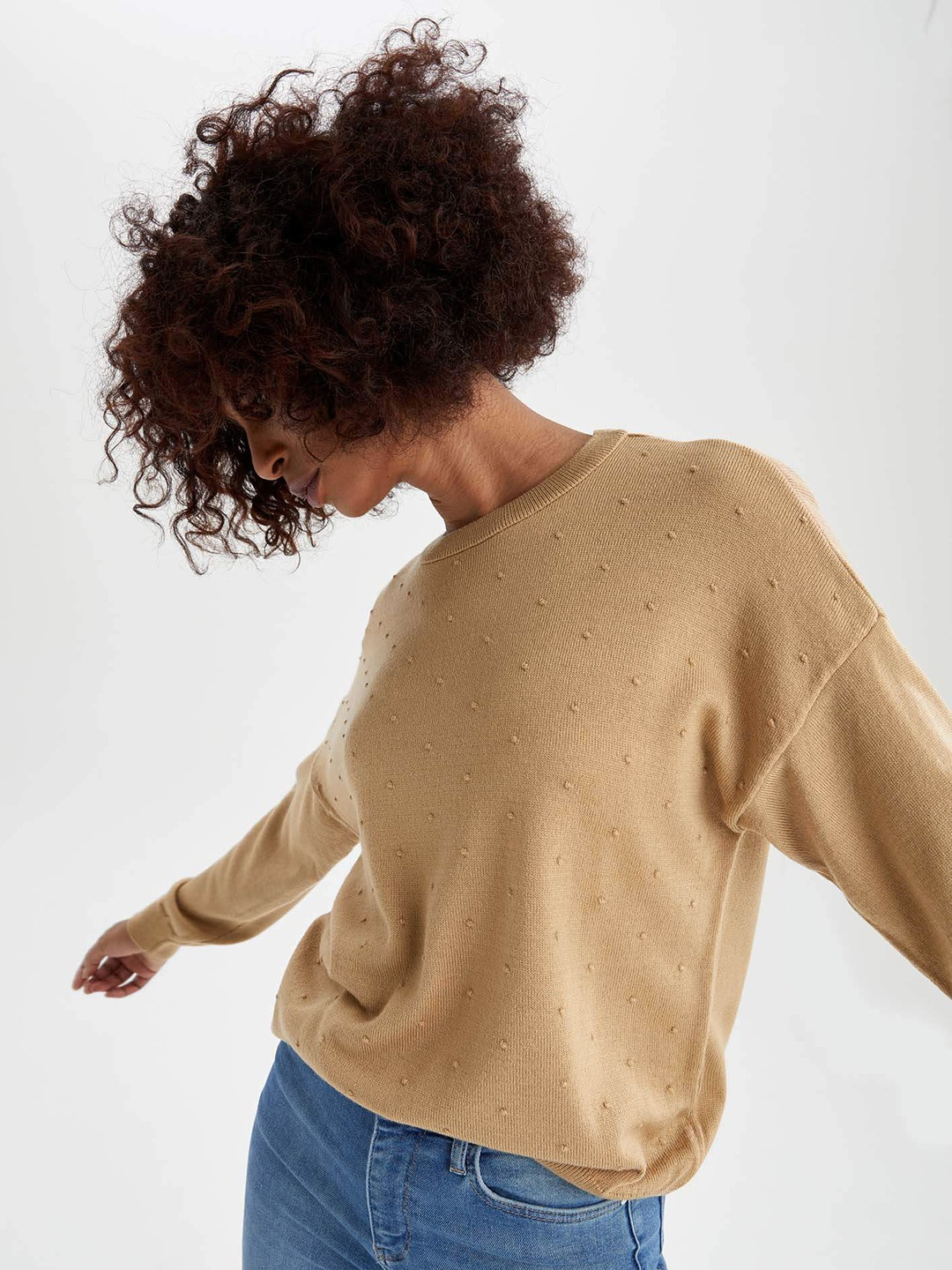 DeFacto Women Beige Dobby Weave Pullover
