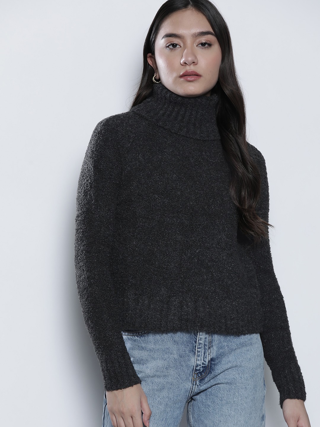 

DeFacto Women Charcoal Grey Solid Pullover