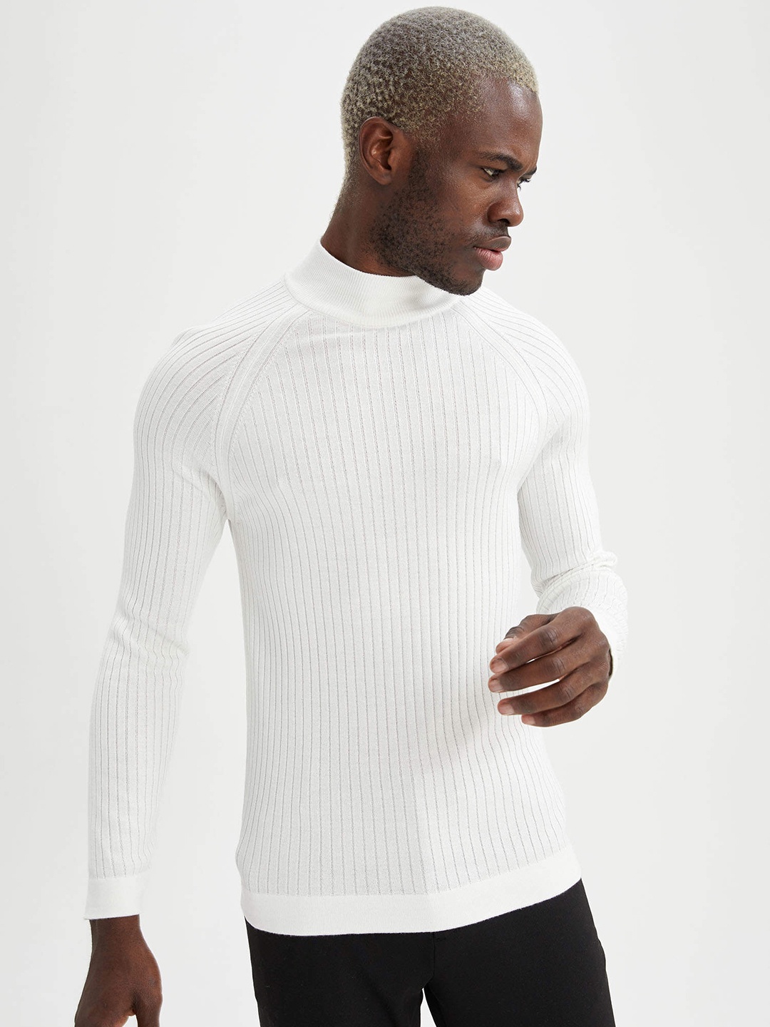 

DeFacto Men White Slim Fit Rib Knit Pullover
