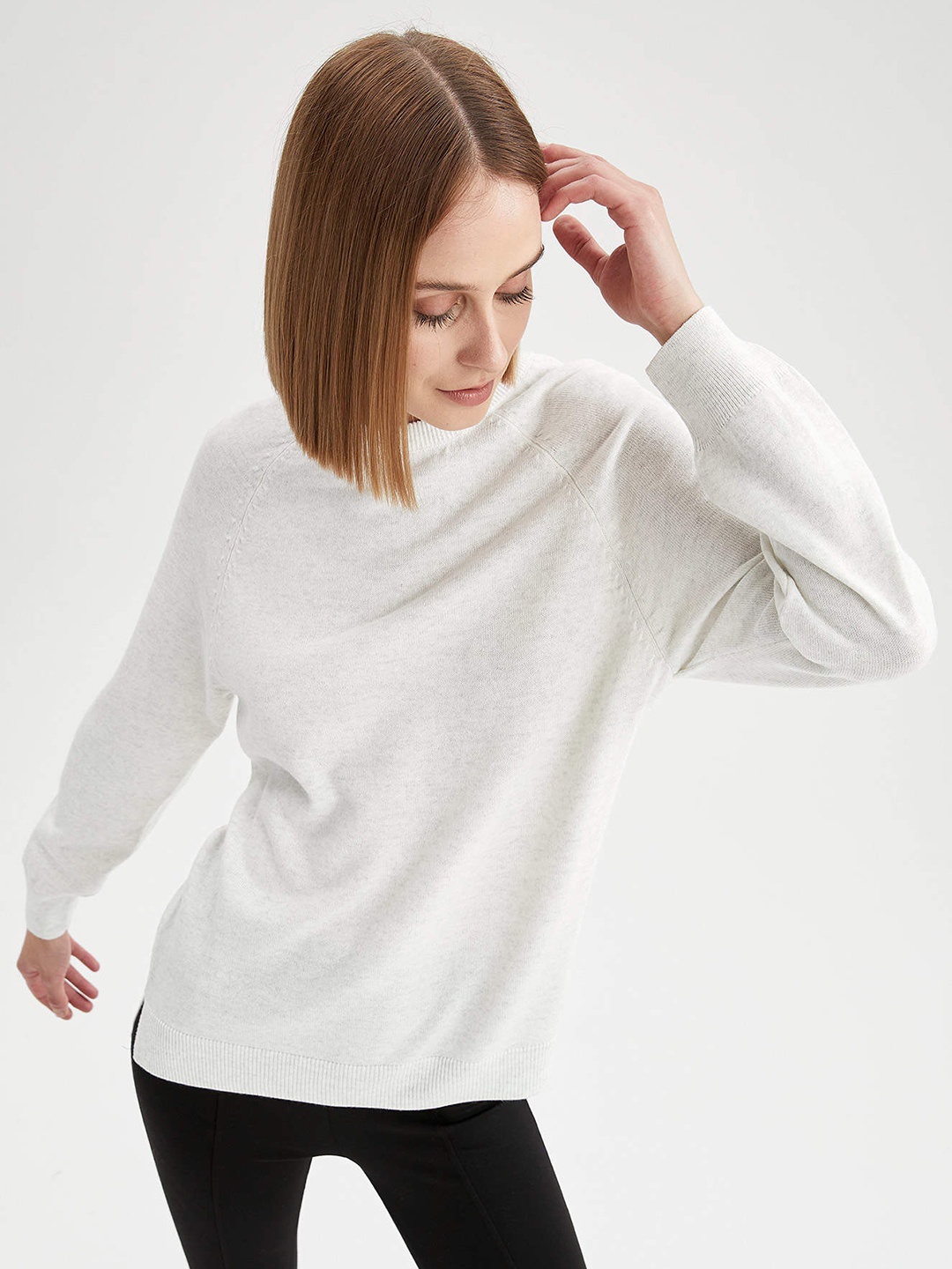 

DeFacto Women Grey Speckled Acrylic Pullover