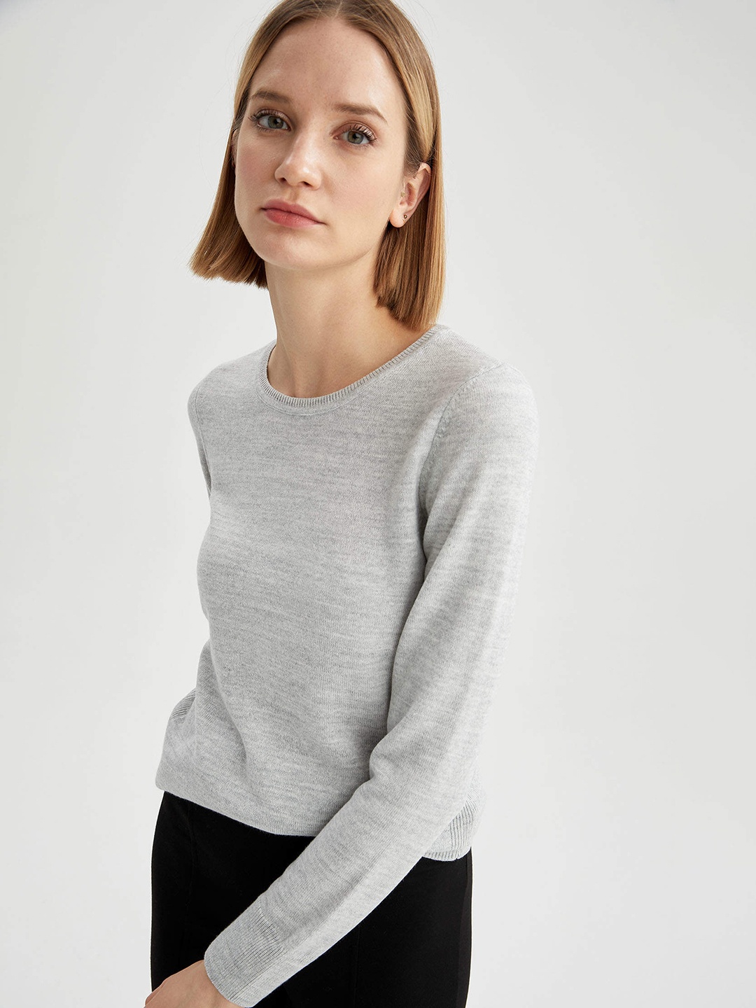

DeFacto Women Grey Speckled Acrylic Pullover