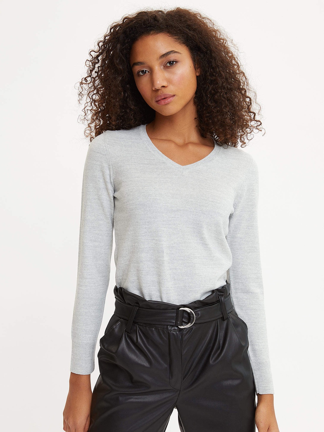 

DeFacto Women Grey Melange Solid Acrylic Pullover Sweater