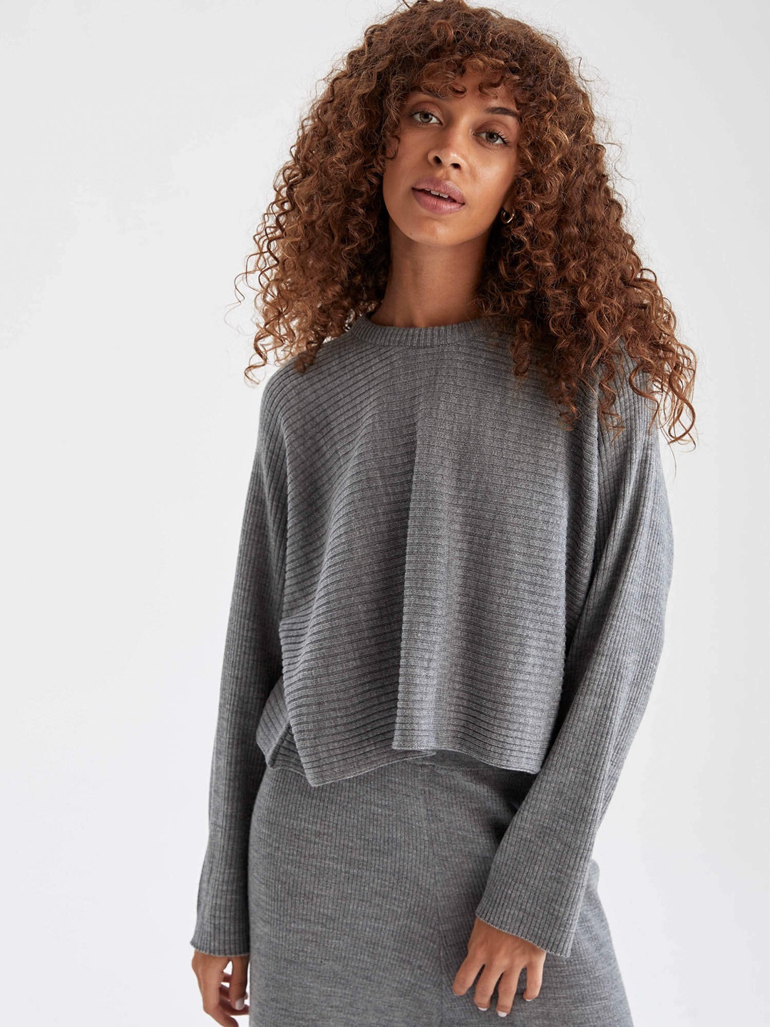 

DeFacto Women Grey Melange Tricot Pullover