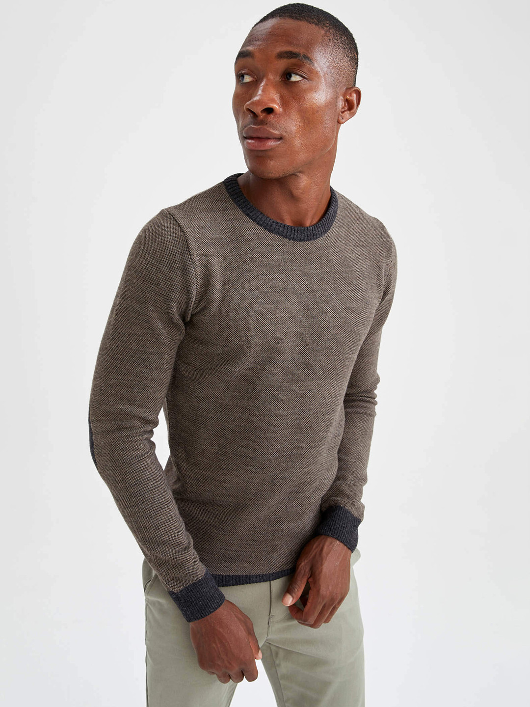 

DeFacto Men Brown Basic SLIM FIT Tricot Acrylic Pullover