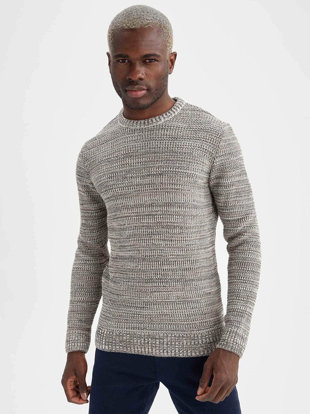 

DeFacto Men Grey Melange Basic SLIM FIT Tricot Pullover