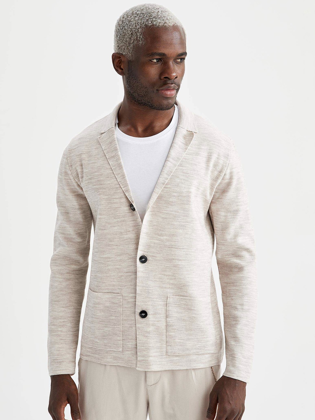 

DeFacto Men Light Beige Melange Knit Acrylic Cardigan