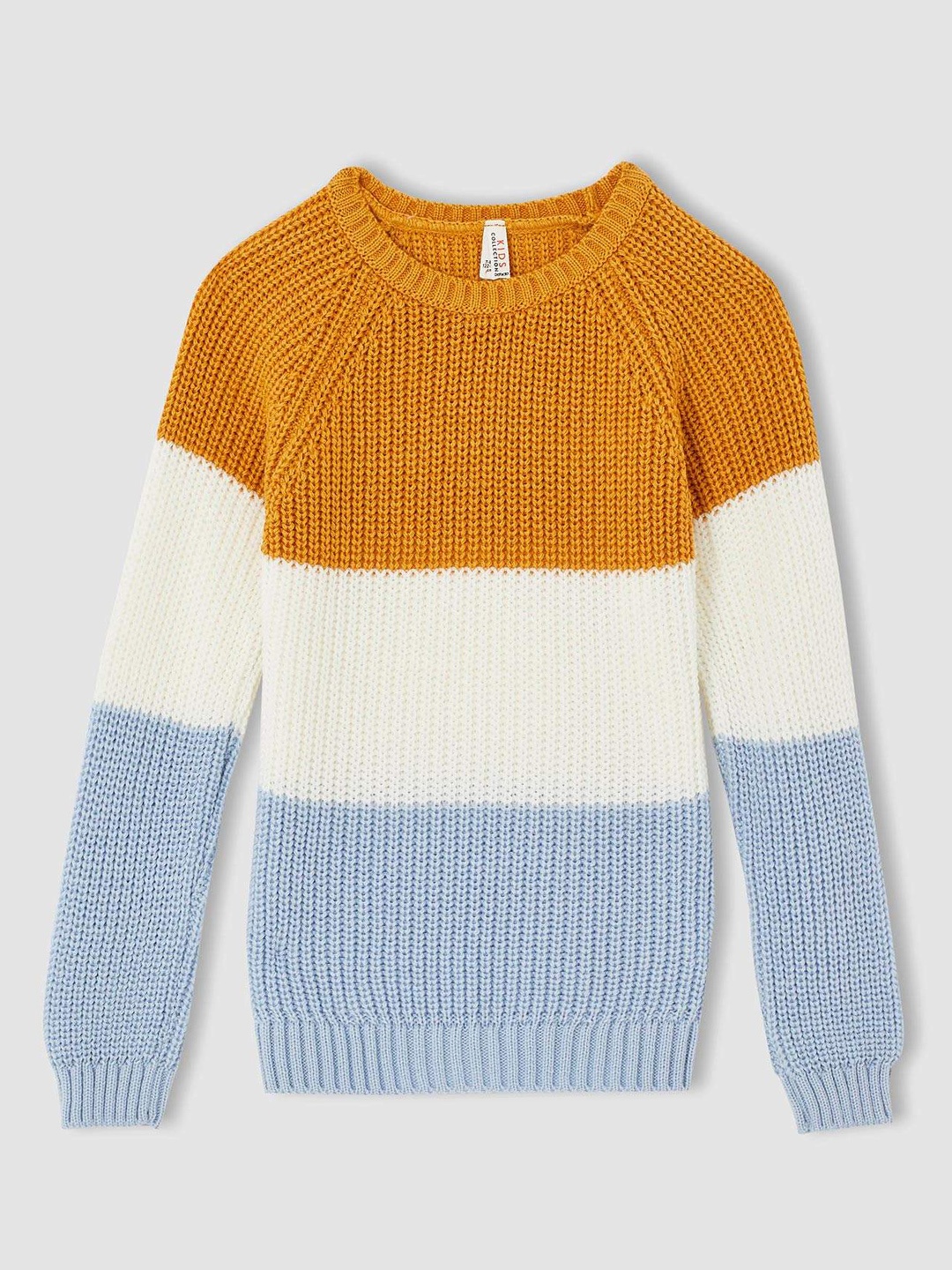

DeFacto Girls Mustard Yellow & White Colourblocked Pullover