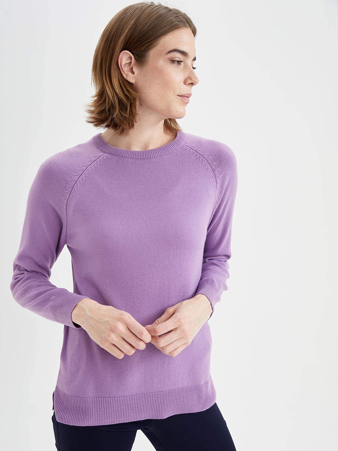 

DeFacto Women Lavender Solid Pullover