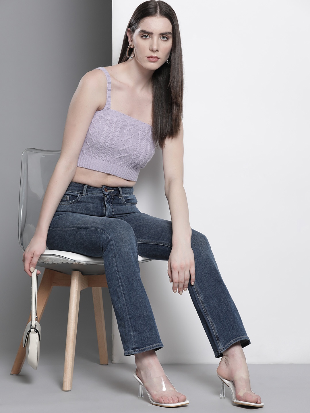 

DeFacto Cable Knit Acrylic Crop Top, Lavender