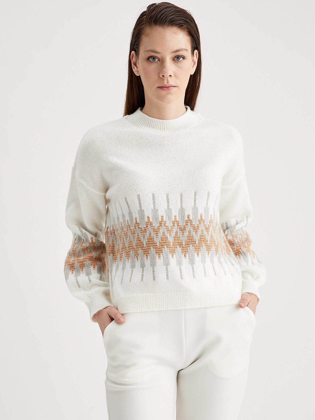 

DeFacto Women Off White Printed Pullover