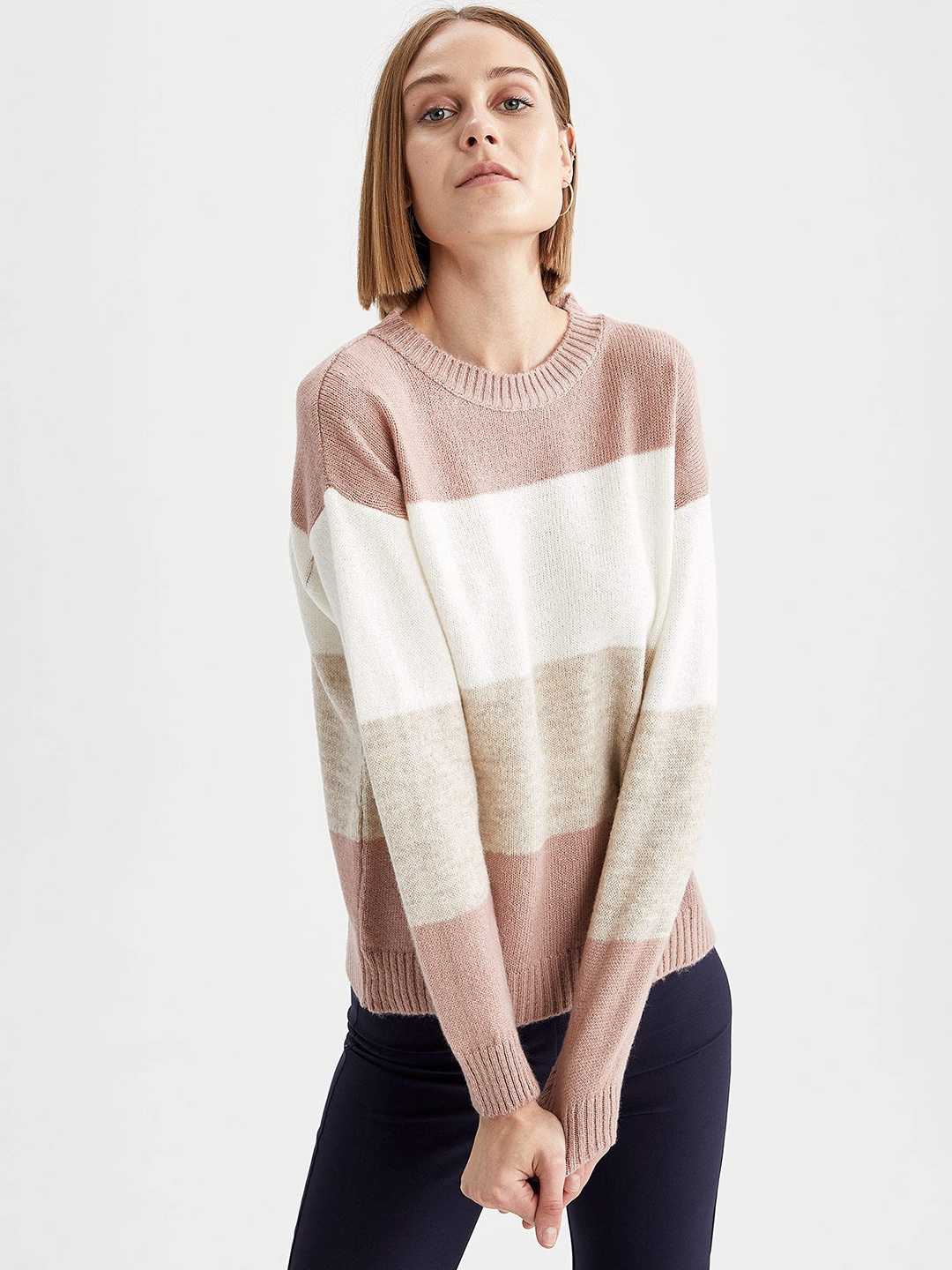 

DeFacto Women Pink & White Striped Pullover
