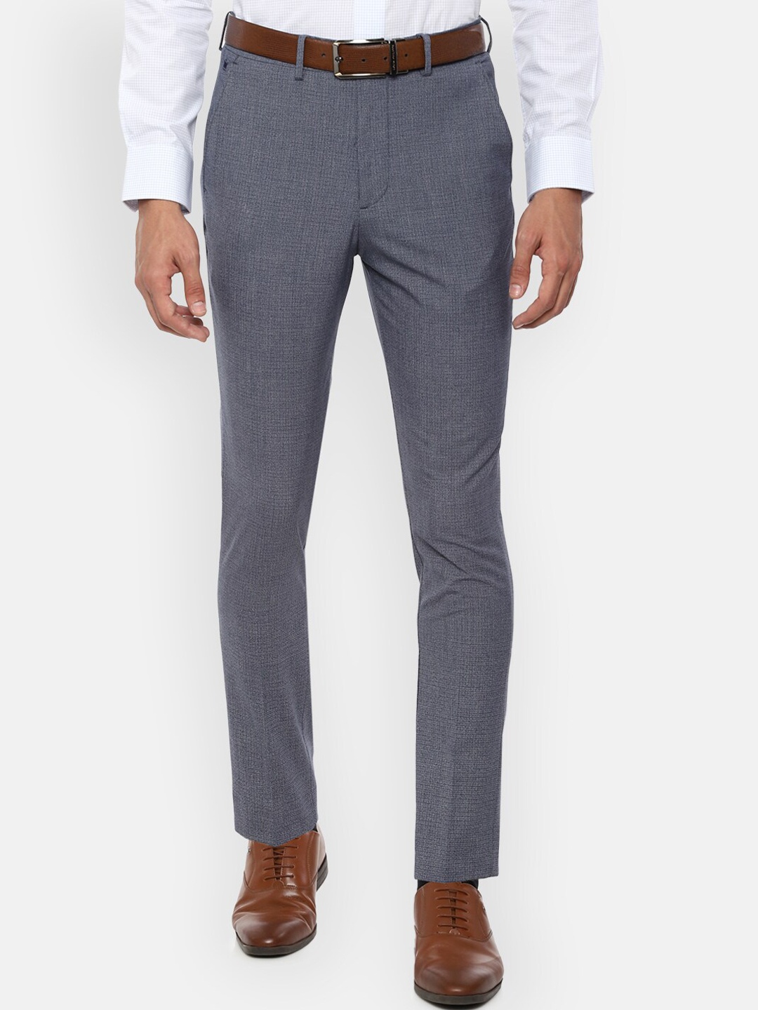 

Louis Philippe Men Grey Textured Slim Fit Formal Trousers