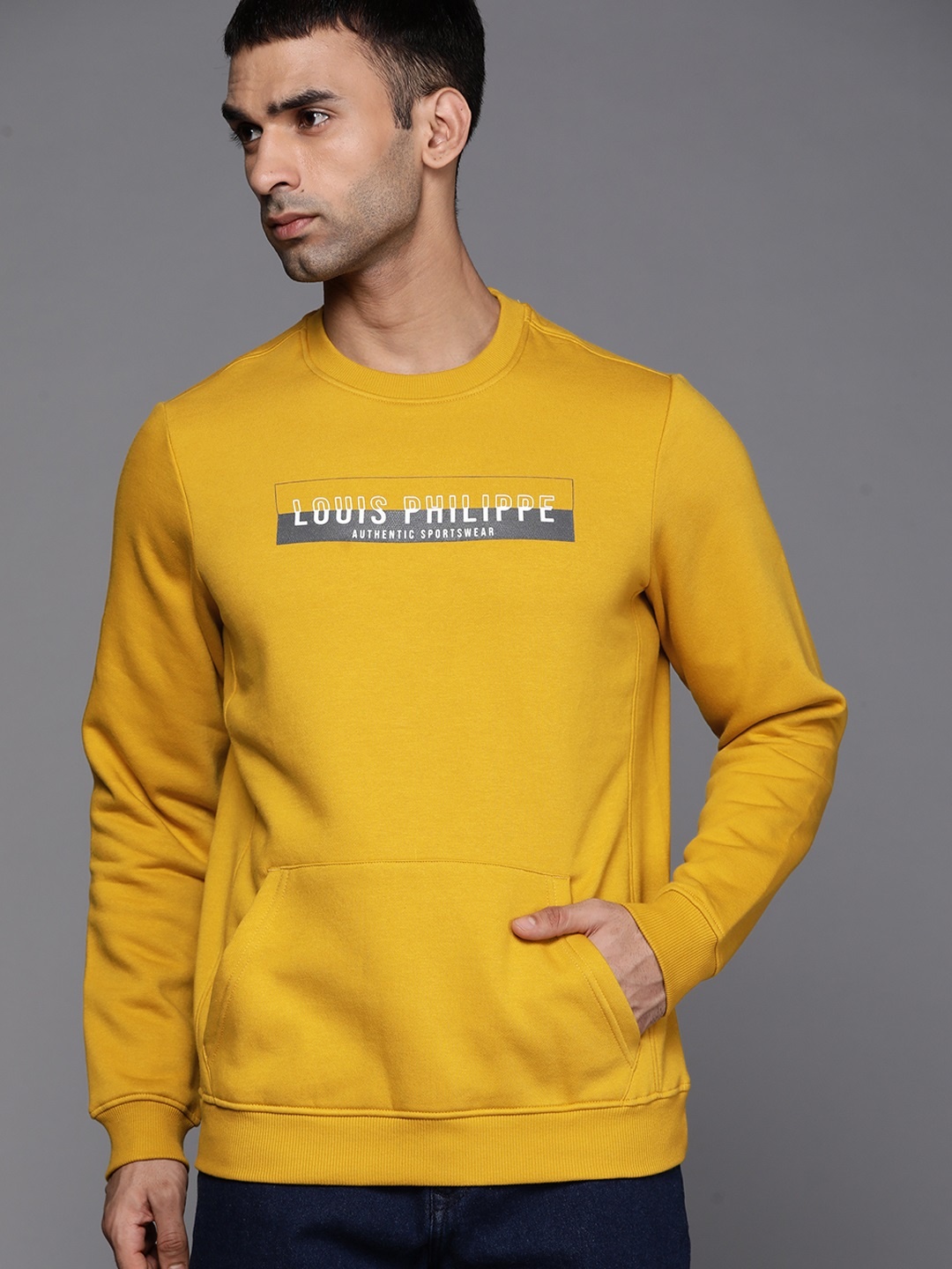 

Louis Philippe Sport Men Mustard Yellow Brand Logo Print Sweatshirt
