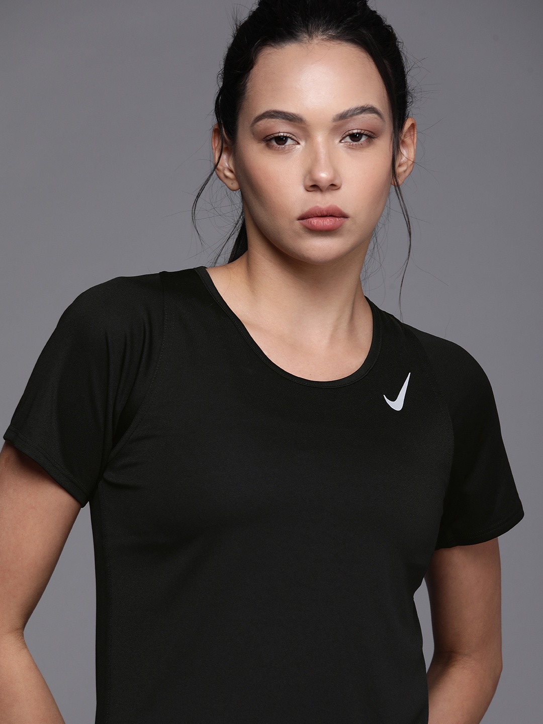 

Nike Women Black Dri-FIT Running T-shirt