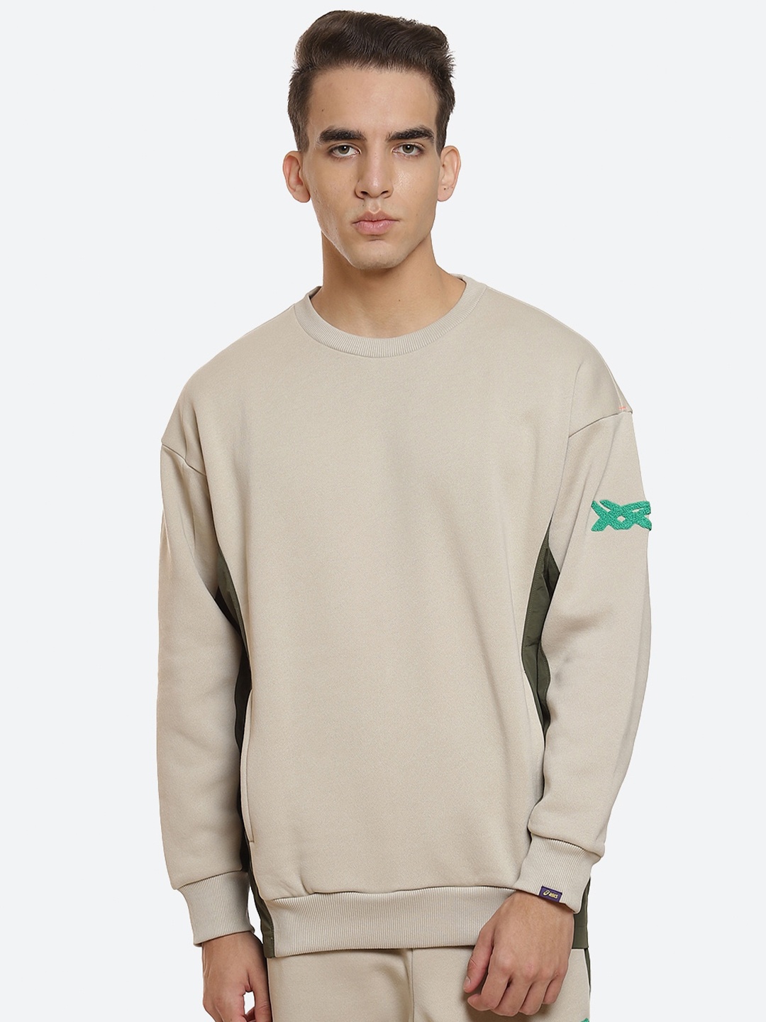 

ASICS Men Beige Running M BRUSHED FRENCH TERRY CREW Walking T-shirt