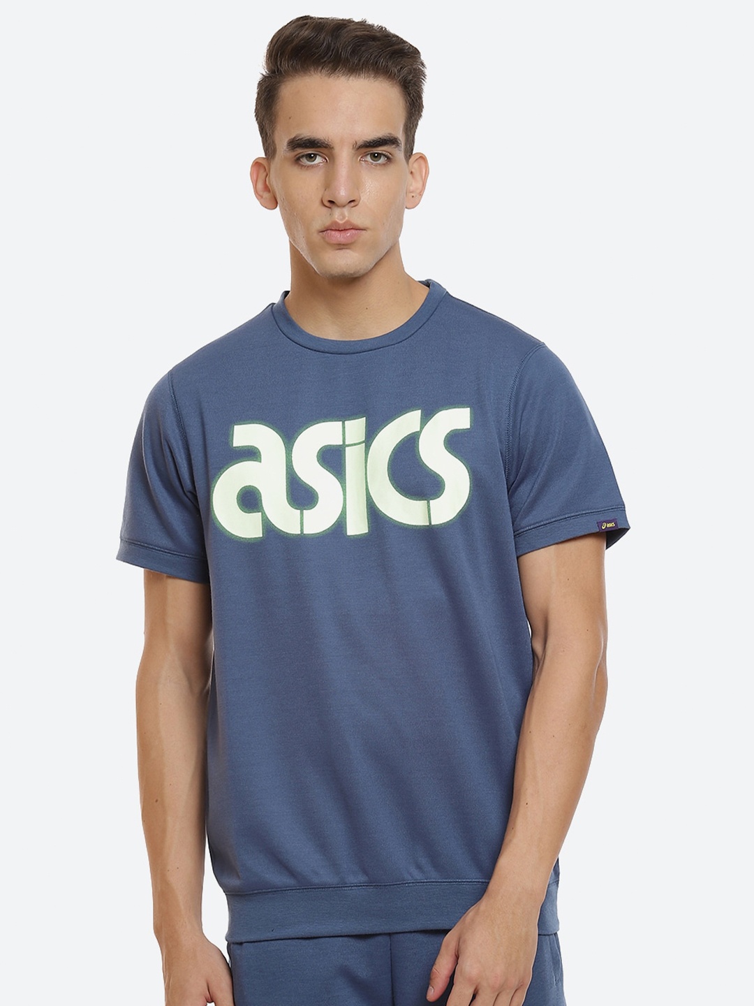 

ASICS Men M SS Brand Logo Printed Running T-shirt, Blue