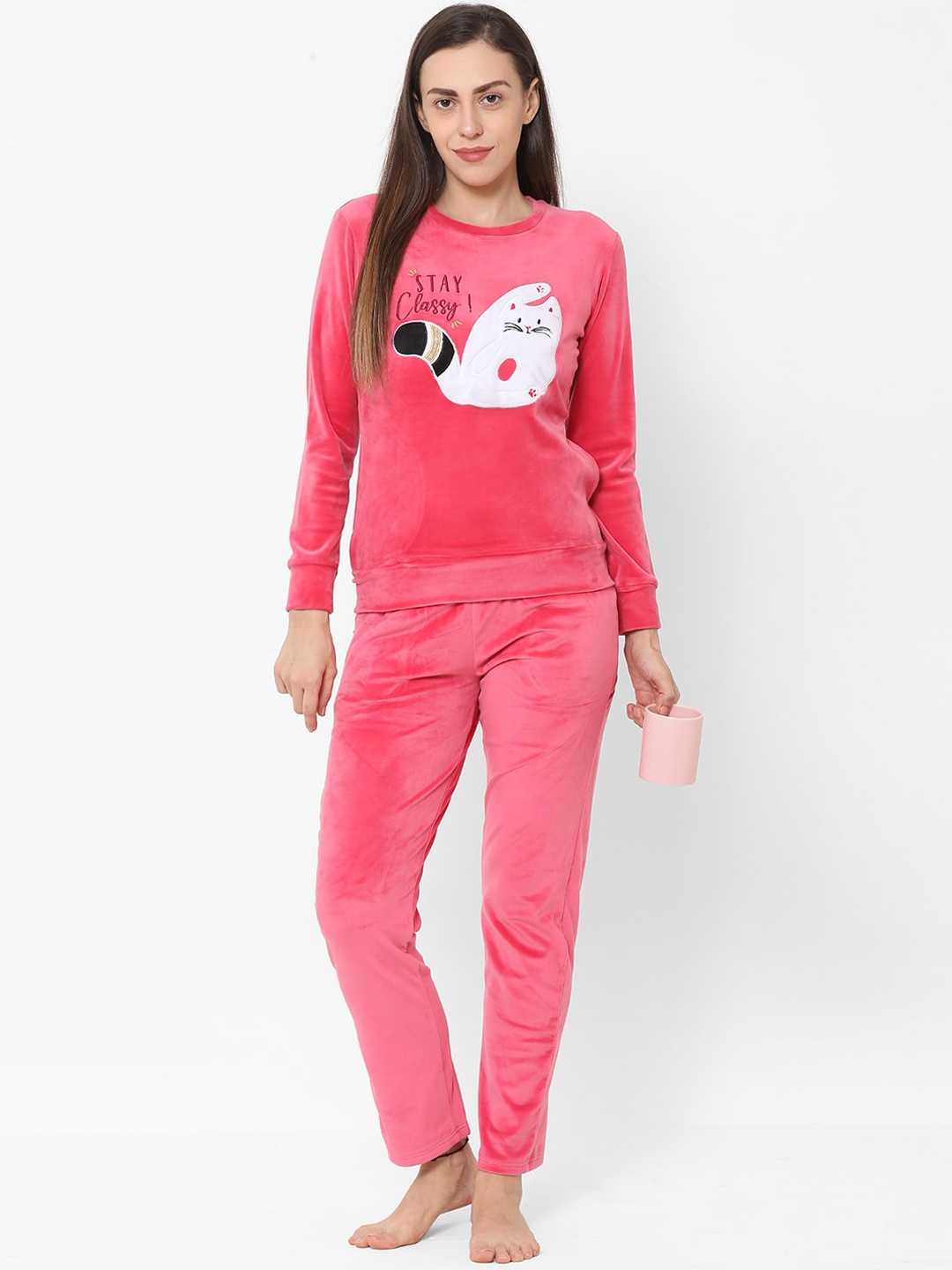 

Sweet Dreams Women Pink & White Printed Night suit