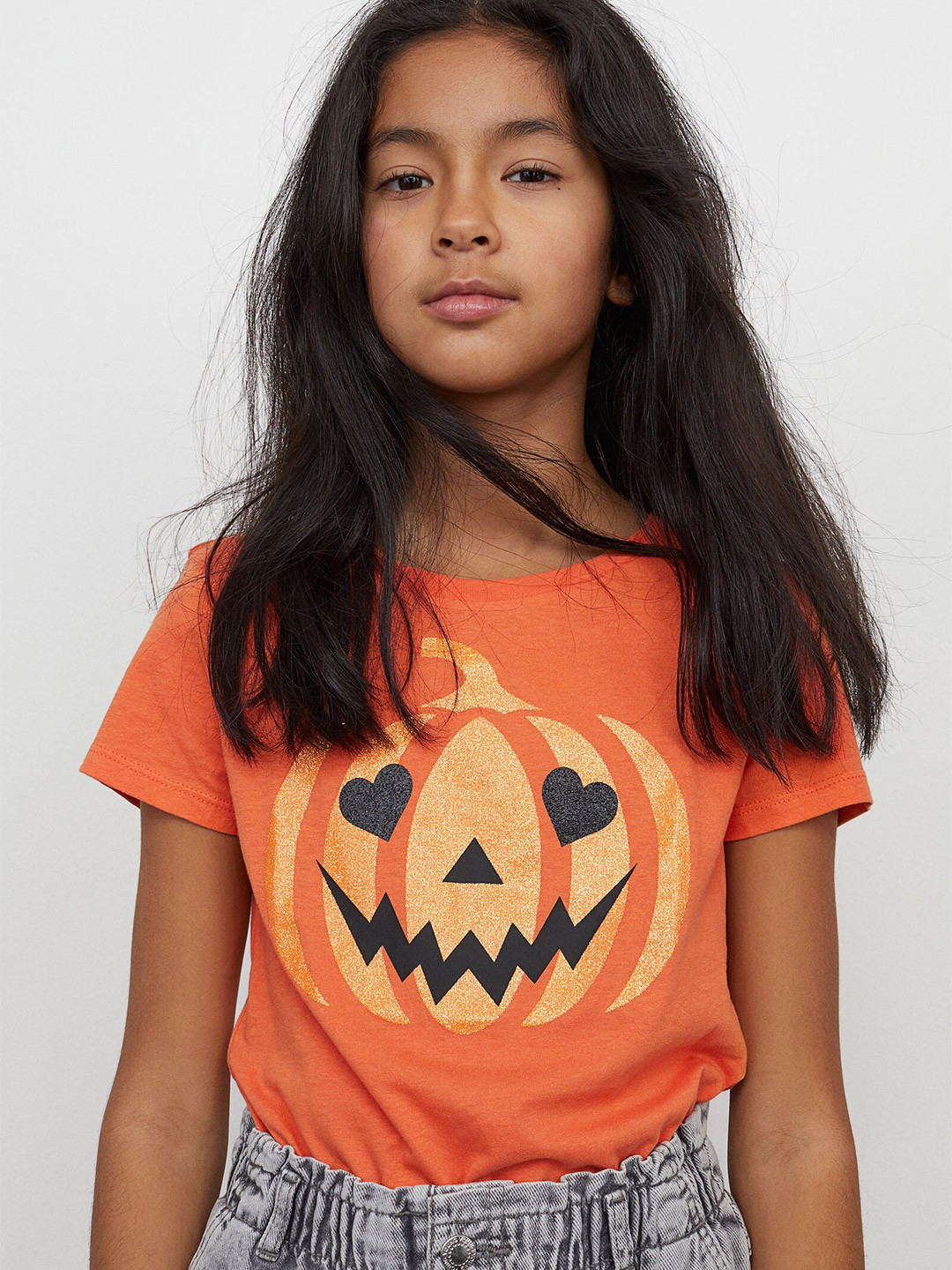 

H&M Girls Orange & Black Jack o Lantern Printed Jersey Top
