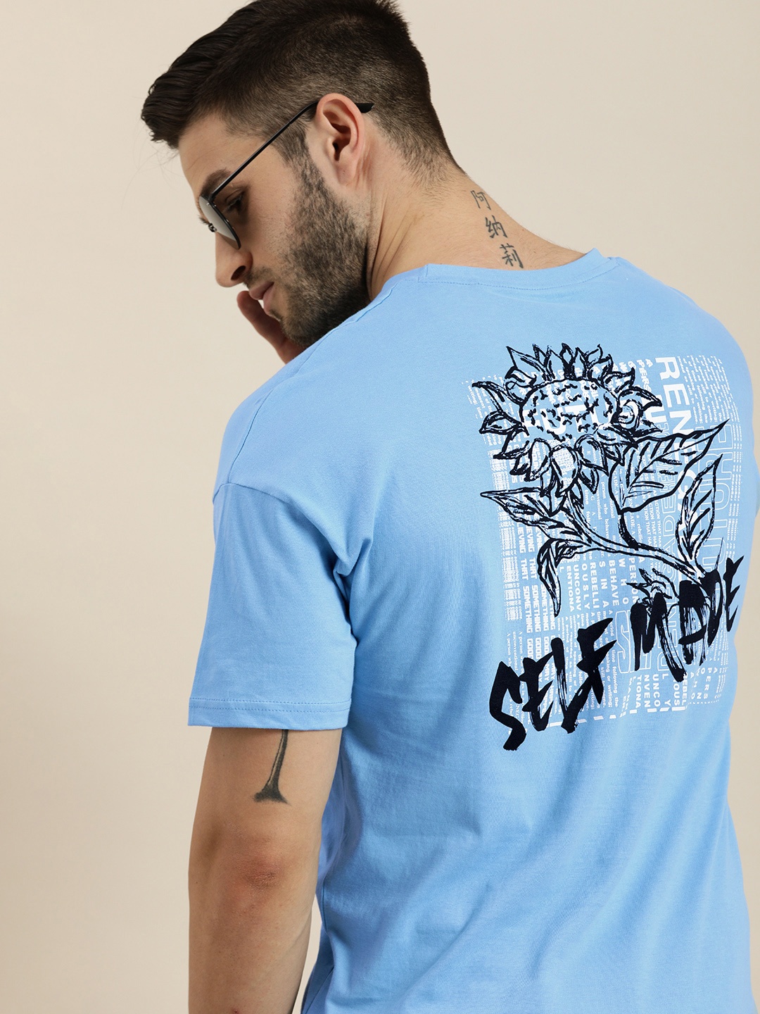 

Moda Rapido Men Blue & BlackGraphic Printed Round Neck Pure Cotton T-shirt