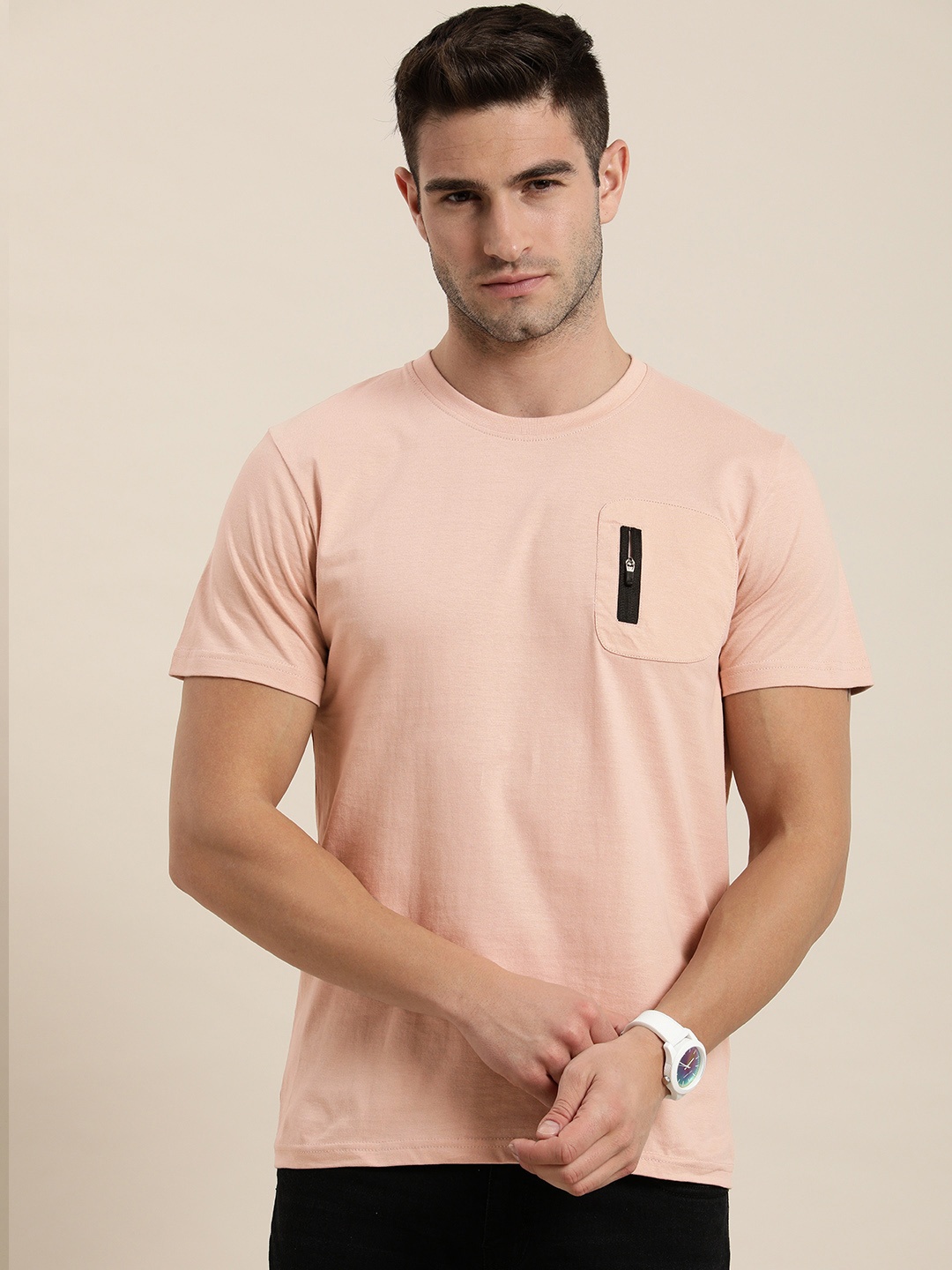 

Moda Rapido Men Rose Solid Pure Cotton T-shirt