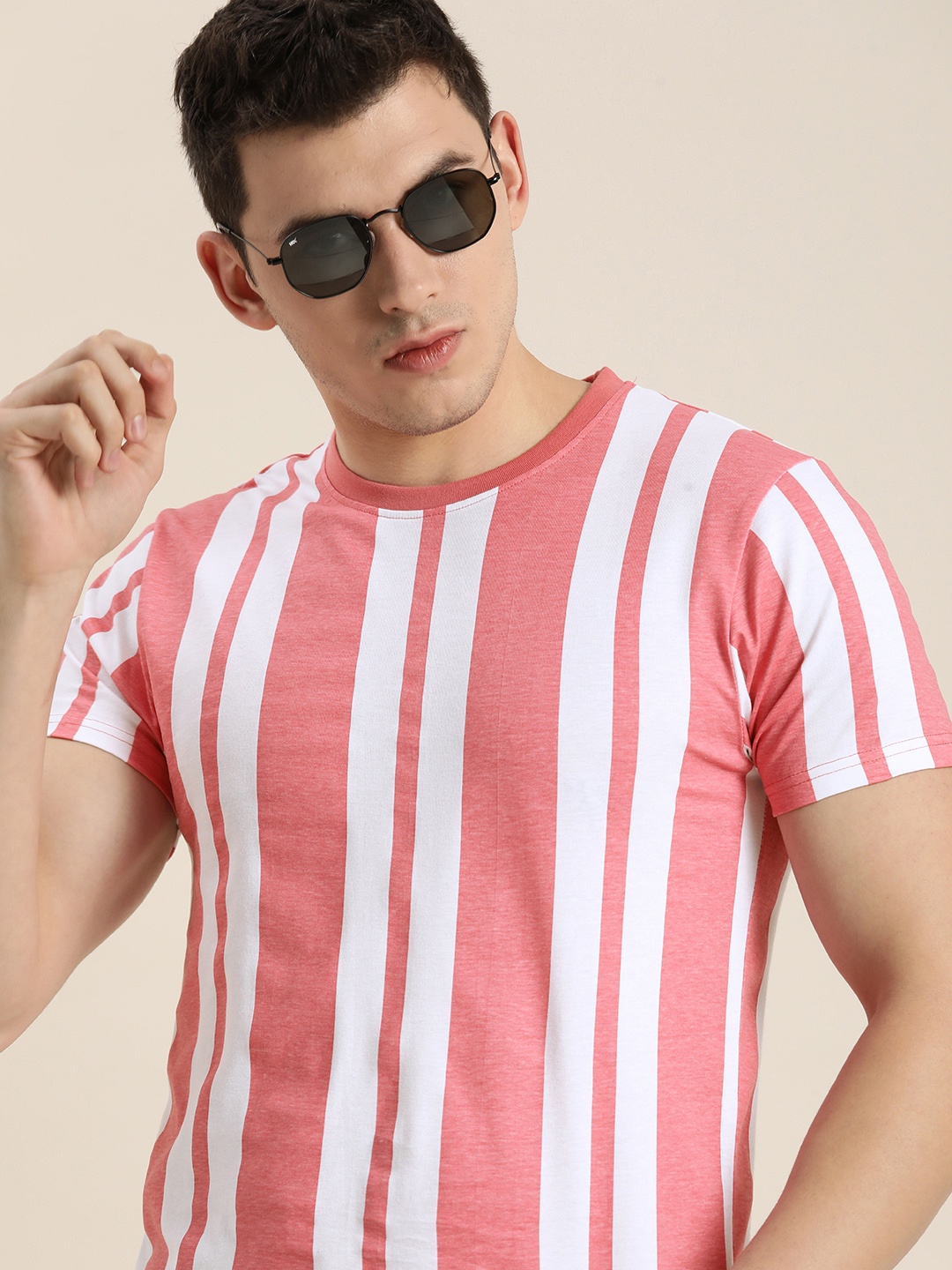 

Moda Rapido Men Pink & White Striped T-shirt