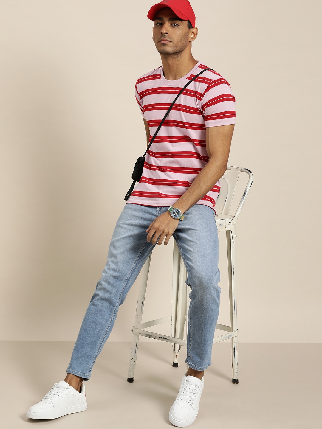 

Moda Rapido Men Red & Pink Striped T-shirt