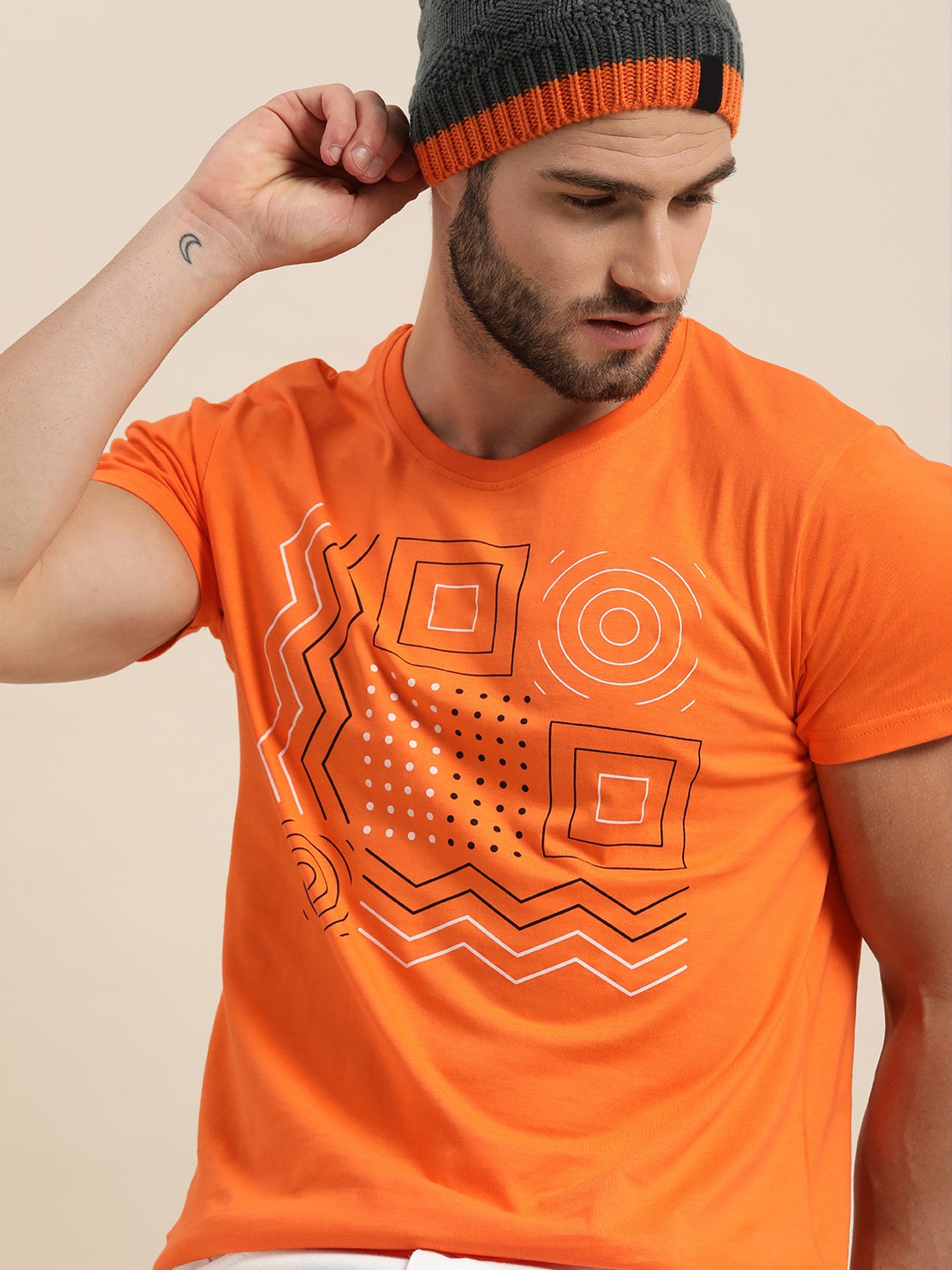 

Moda Rapido Men Orange Geometrical Printed T-shirt