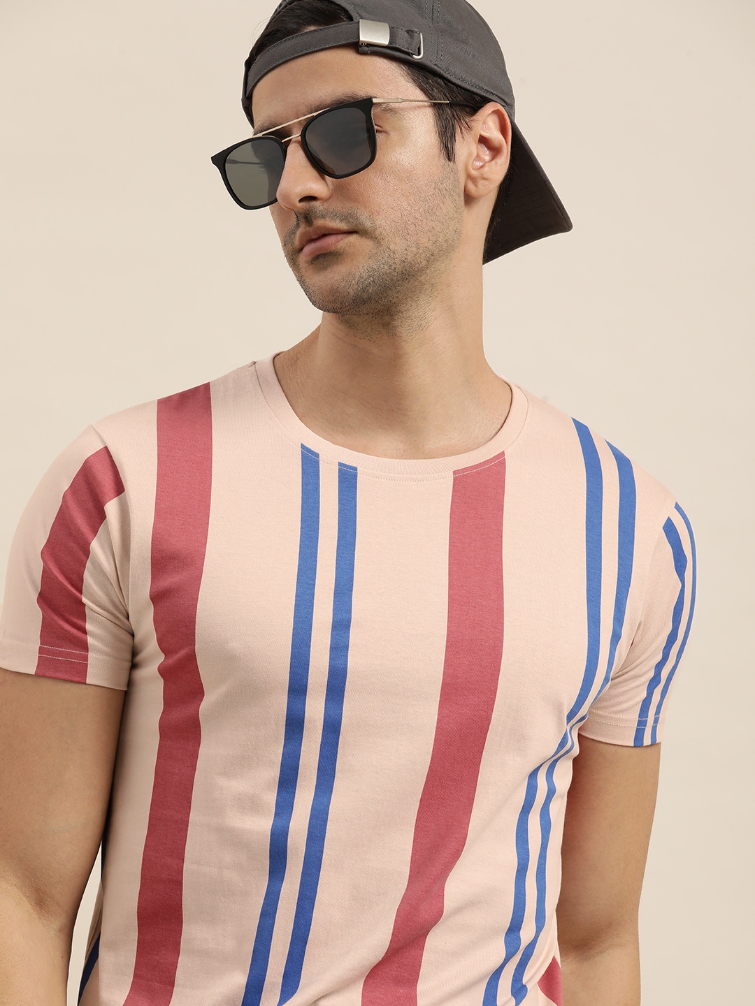 

Moda Rapido Men Pink & Blue Striped T-shirt
