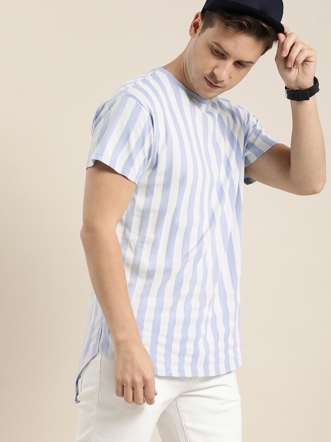 

Moda Rapido Men Longline Blue & White Striped T-shirt
