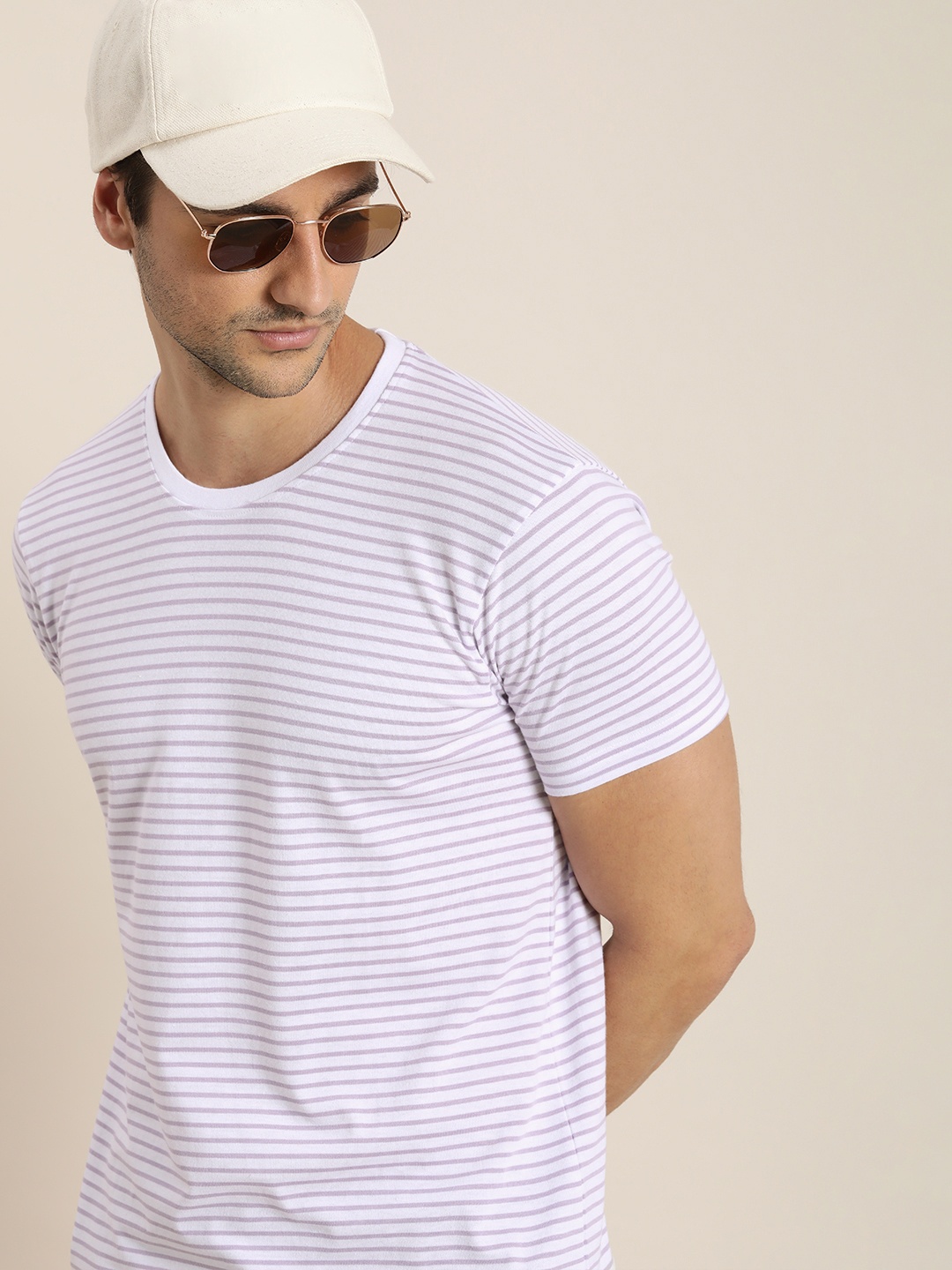 

Moda Rapido Men White & Purple Striped T-shirt