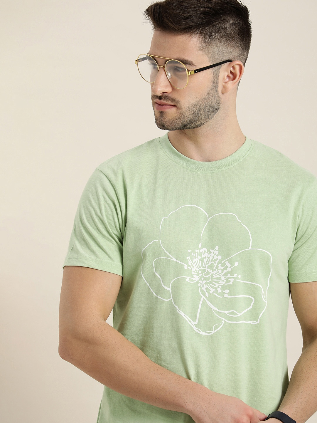 

Moda Rapido Men Green & White Floral Printed T-shirt