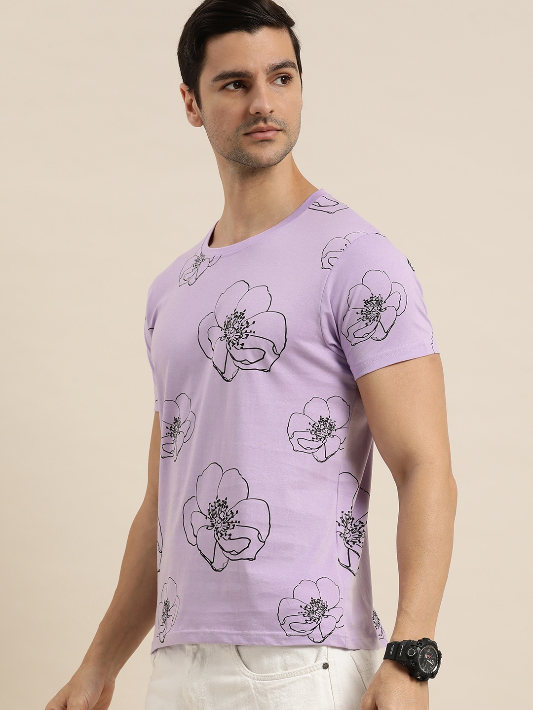 

Moda Rapido Men Purple Floral Printed Casual T-shirt