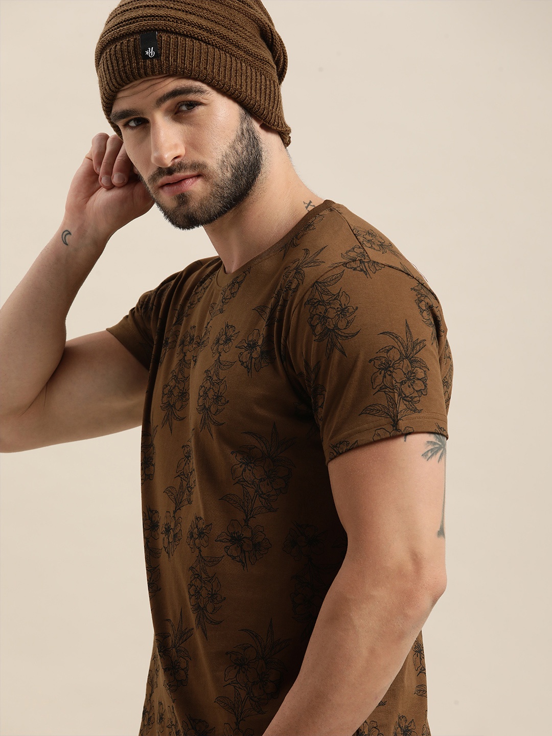 

Moda Rapido Men Brown Floral Printed Casual T-shirt